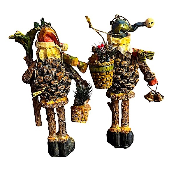 Pair of Rustic Pinecone Santas Holiday Cheer Ornaments - Picture 2 of 5